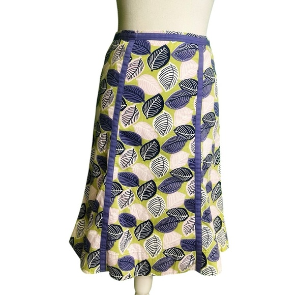 Boden Vintage 100% Cotton Purple & Green Leaf Print A-Line Skirt Size 2 - Picture 14 of 14